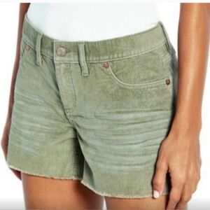 GAP Corduroy Shorts Moss Green Mid Rise Frayed Raw Hem Soft Stretch Size 16